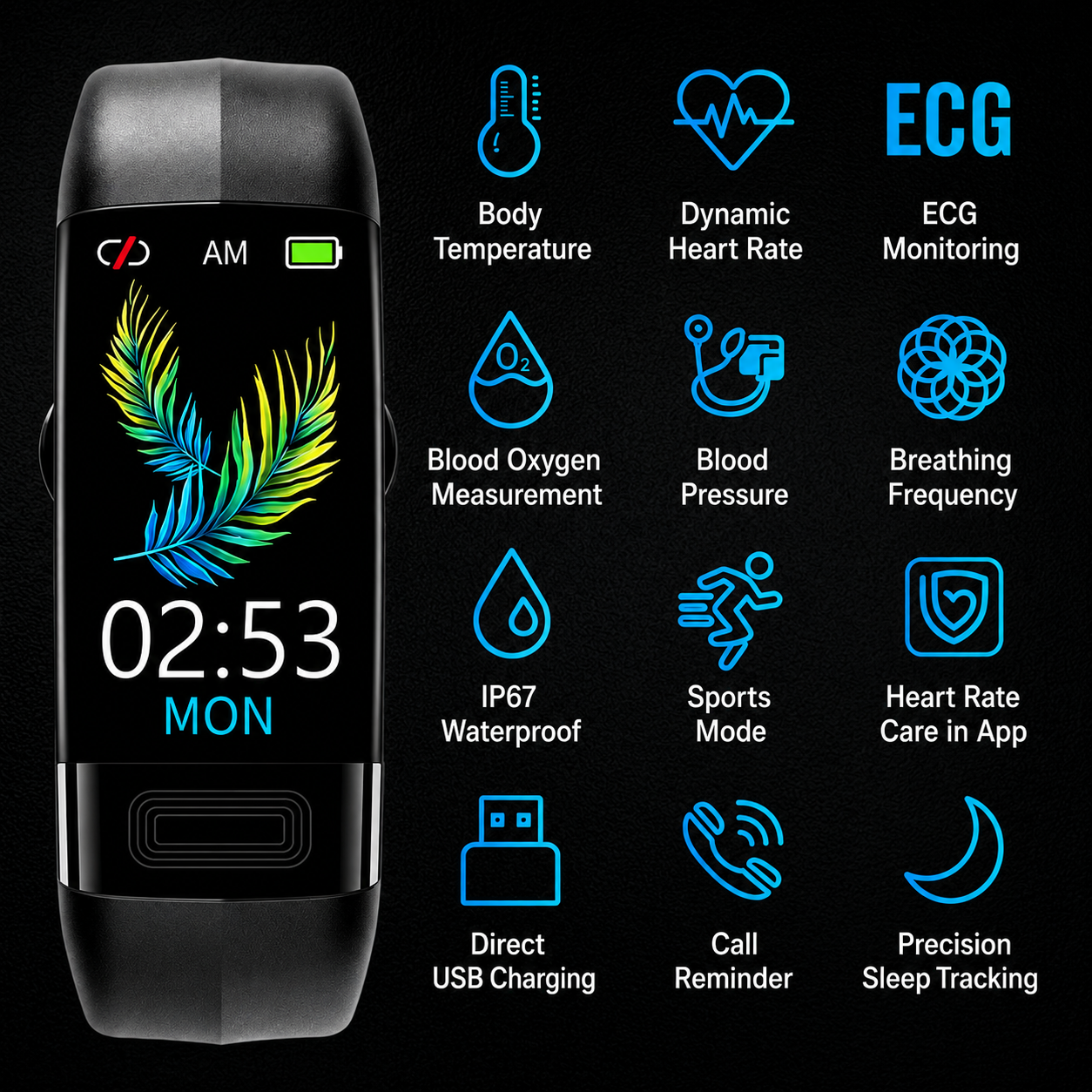 Smartwatch met EKG-meting, Bloeddruk en Slaaptracking – Gezondheidsmonitor voor Dagelijks Gebruik en Training | Sulvida