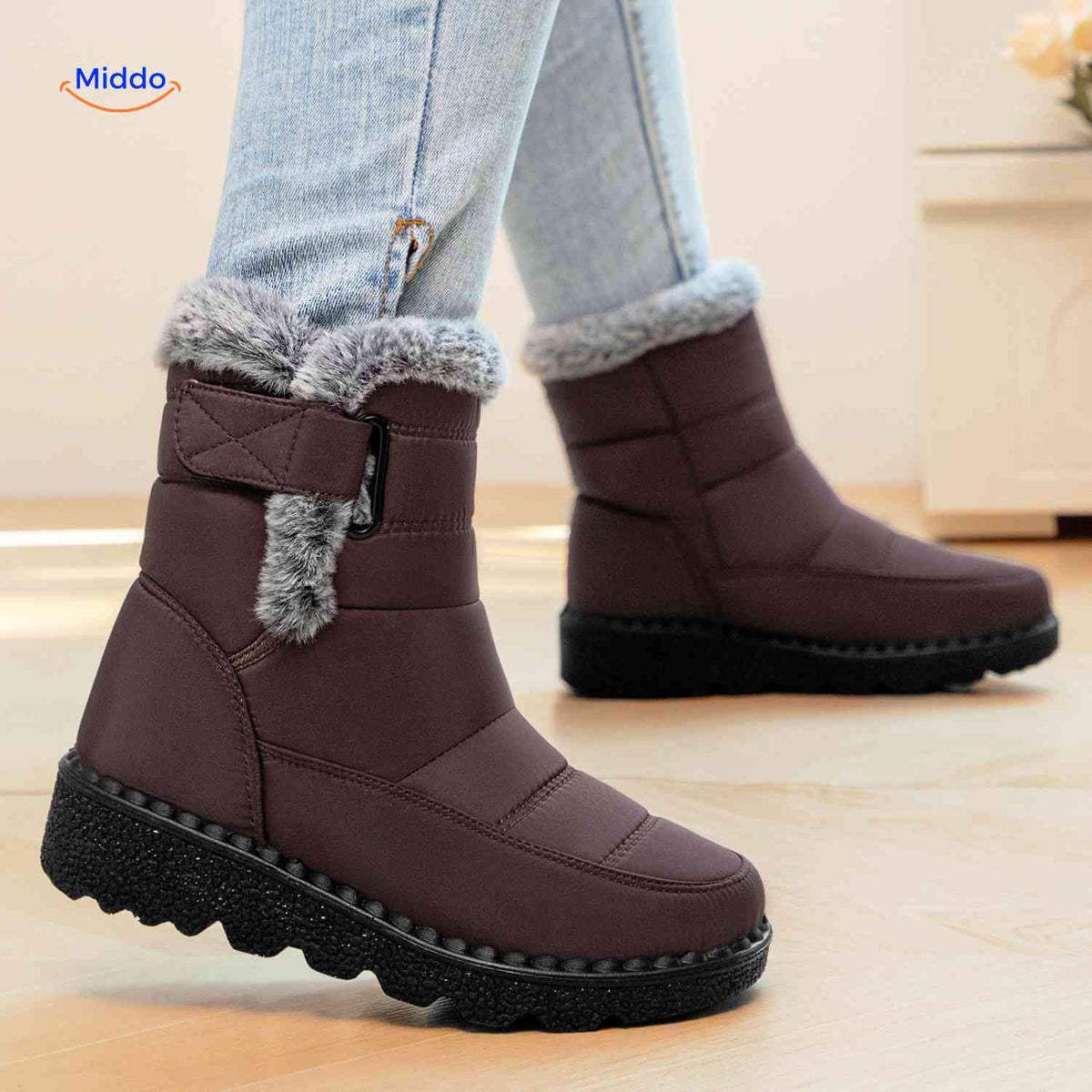 Gevoerde Winterlaarzen Dames Heren Waterdicht Antislip Warm Bont Sneeuwlaarzen Klittenband Winter Outdoor | Sulvida