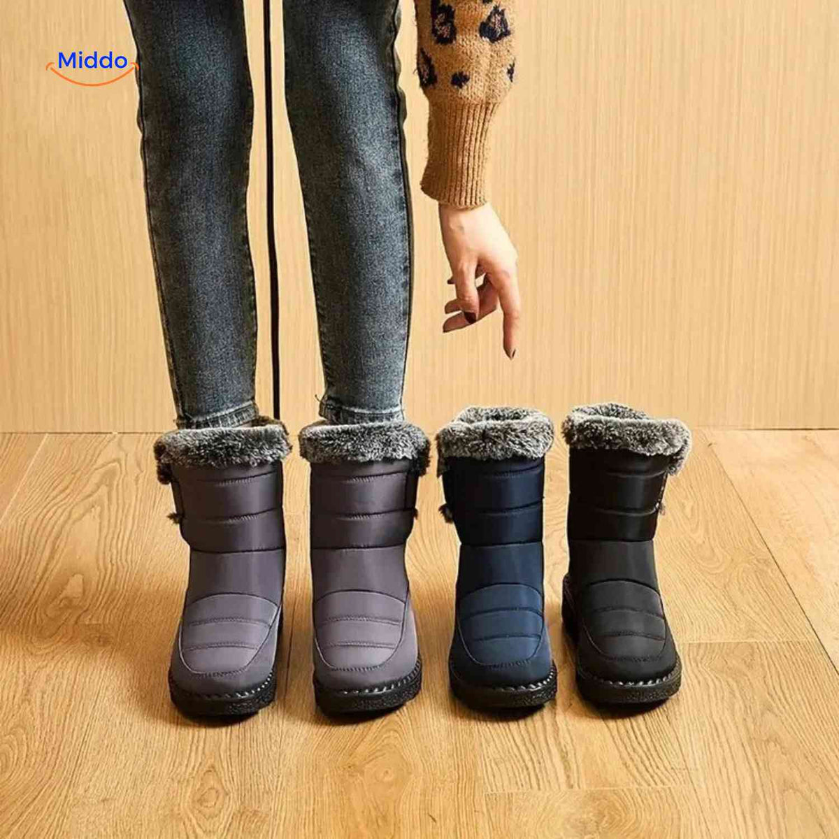 Gevoerde Winterlaarzen Dames Heren Waterdicht Antislip Warm Bont Sneeuwlaarzen Klittenband Winter Outdoor | Sulvida