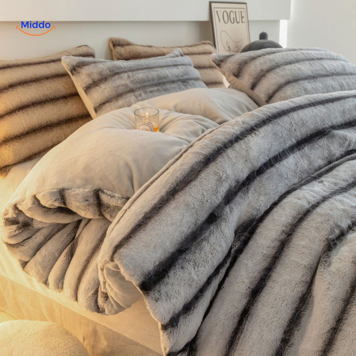 Pluche Dekbedovertrekset 4-Delig Zachte Flanel Beddengoed Warm Comfortabel Dekbedset met Laken en Kussenslopen | Sulvida