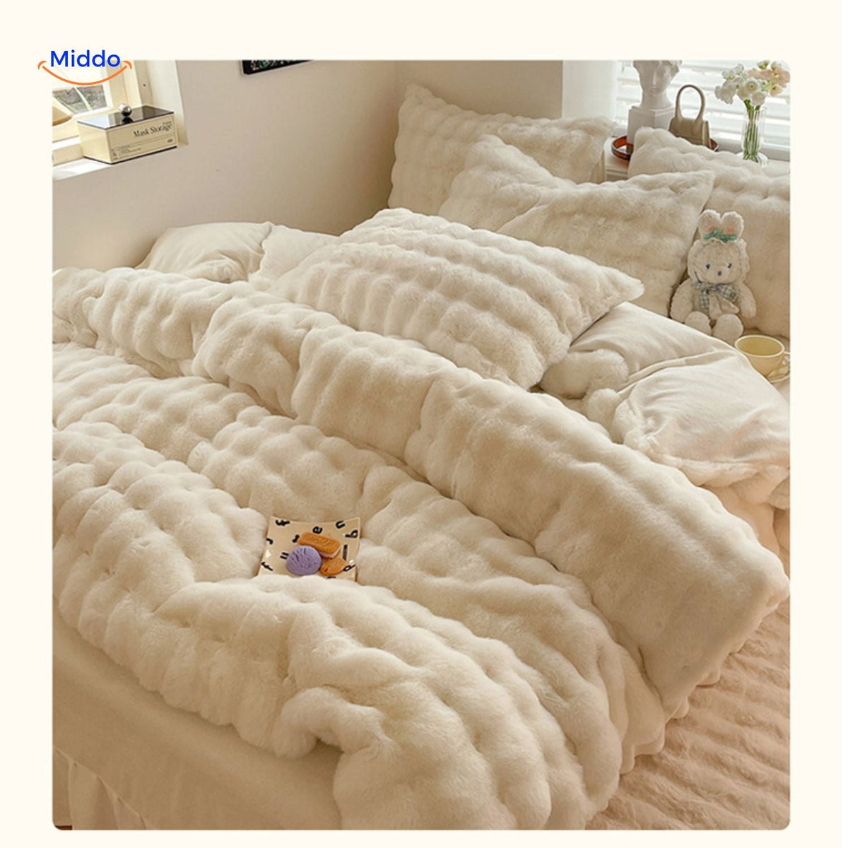 Pluche Dekbedovertrekset 4-Delig Zachte Flanel Beddengoed Warm Comfortabel Dekbedset met Laken en Kussenslopen | Sulvida
