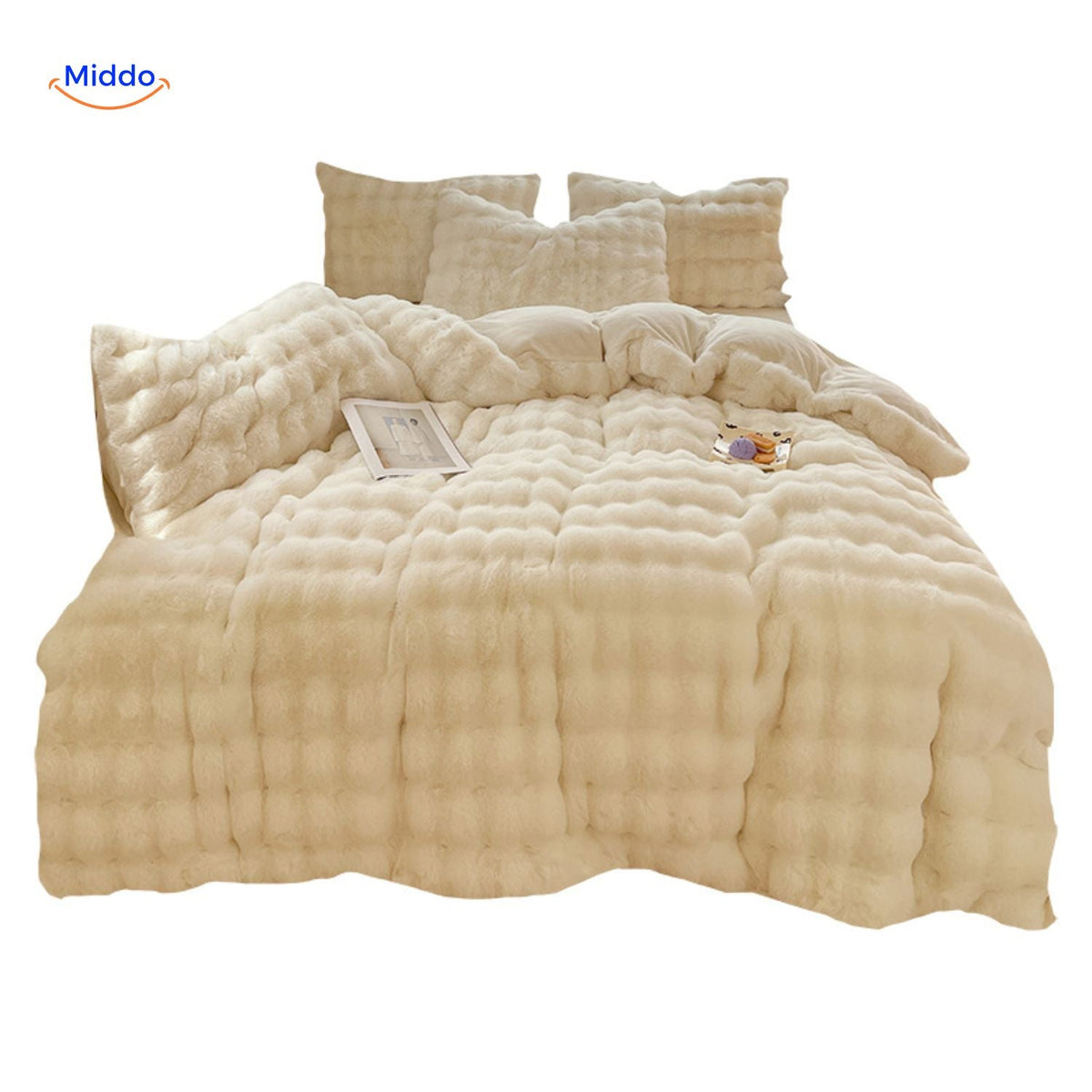 Pluche Dekbedovertrekset 4-Delig Zachte Flanel Beddengoed Warm Comfortabel Dekbedset met Laken en Kussenslopen | Sulvida