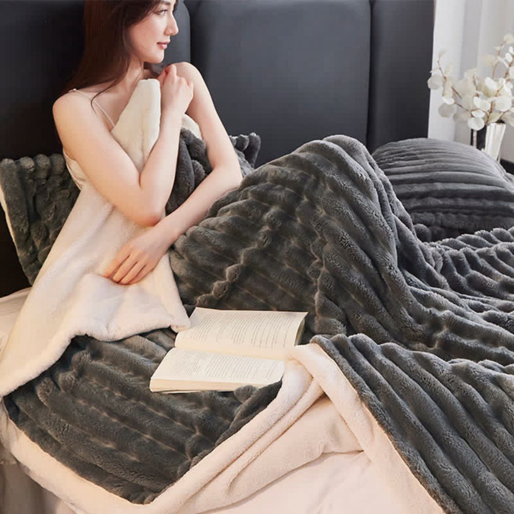 Zachte Fleece Plaid Imitatiebont Dubbelzijdig Warm Deken Woonkamer Slaapkamer Decoratie Luxe Kleed Sofa | Sulvida