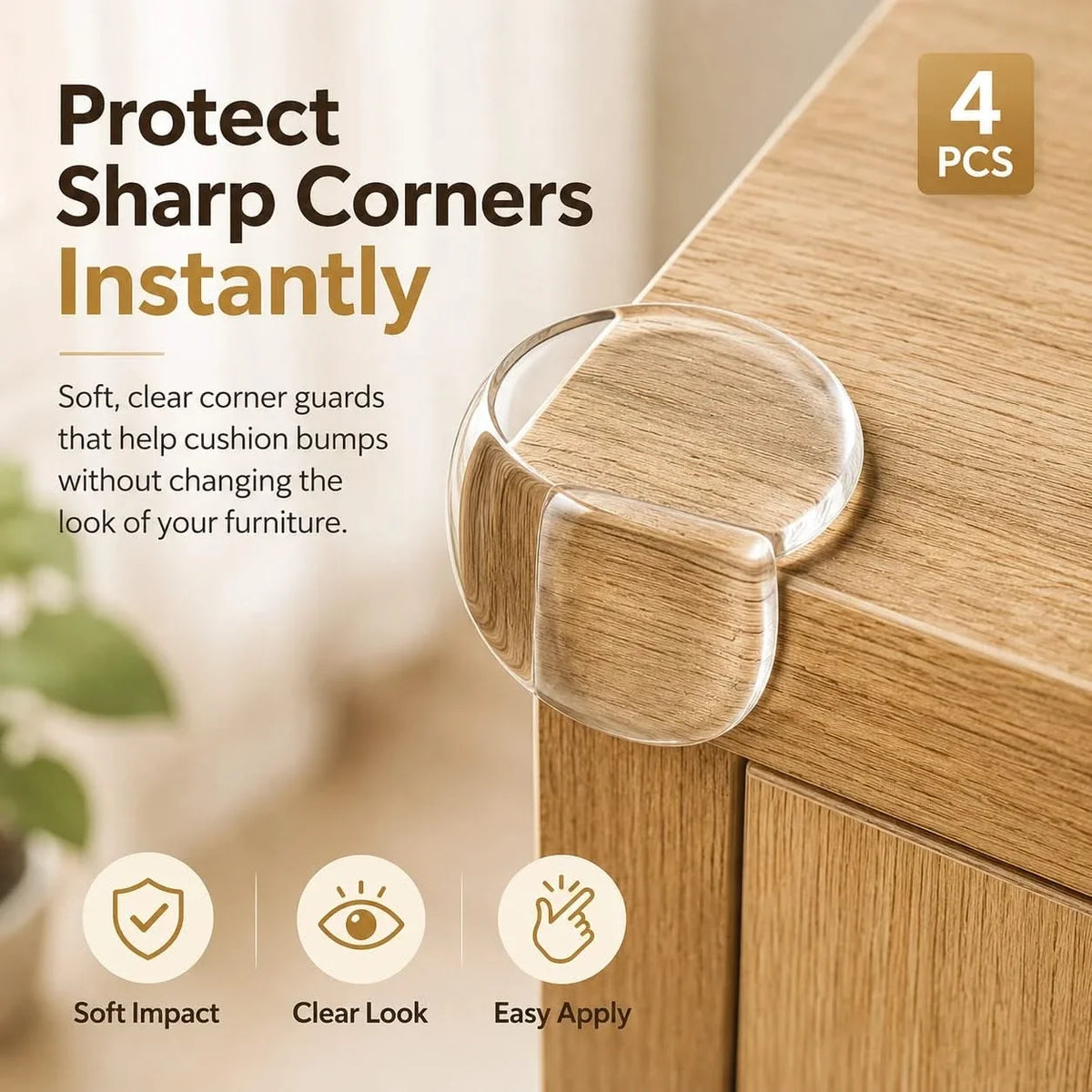 Transparante Hoekbeschermers Set van 4 voor Meubels Kinderen Veiligheid Baby Corner Guards Tafel Bescherming | Sulvida