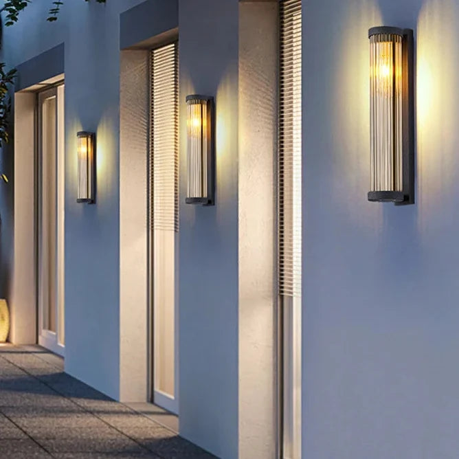 Solar wandlamp buiten geribbeld glas metaal IP65 waterdicht 28-57.5 cm terras balkon garage entree tuin | Sulvida