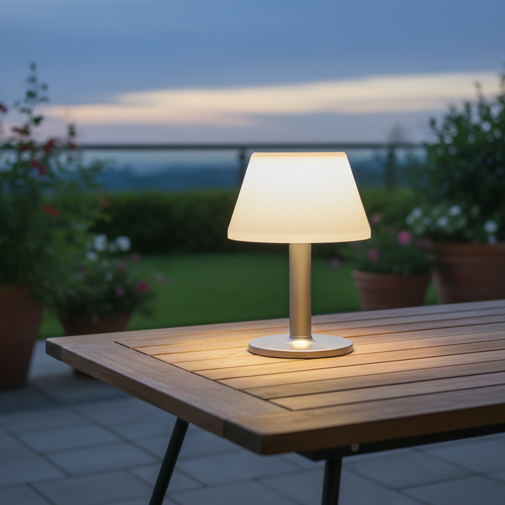 Zonne-energie tafellantaarn voor tuin balkon terras duurzame sfeerverlichting warm wit oplaadbaar LED | Sulvida