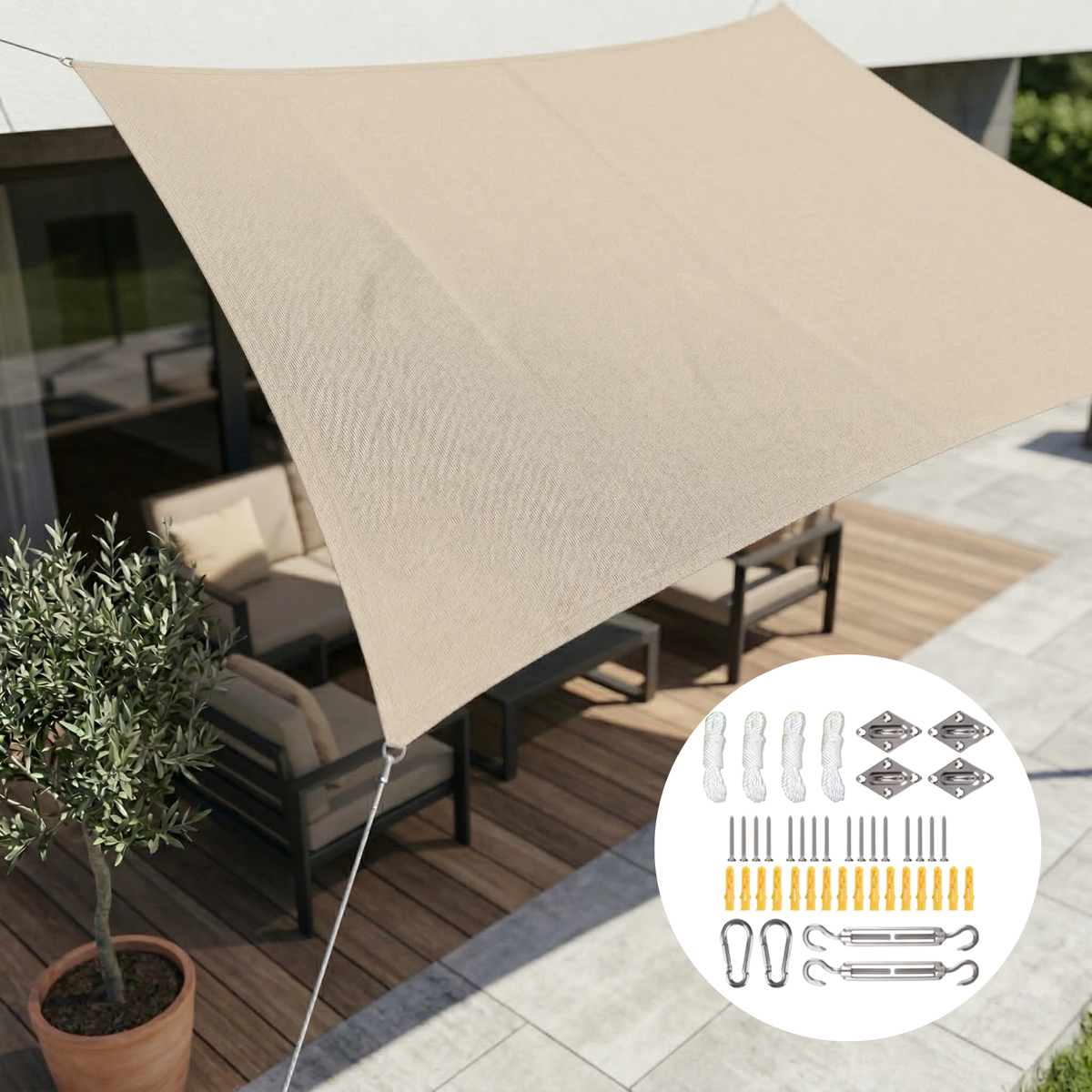 Schaduwdoek Rechthoekig Waterdicht Polyester UV-Bescherming Terras Balkon Tuin Tuinzeil Zonnezeil Doek | Sulvida
