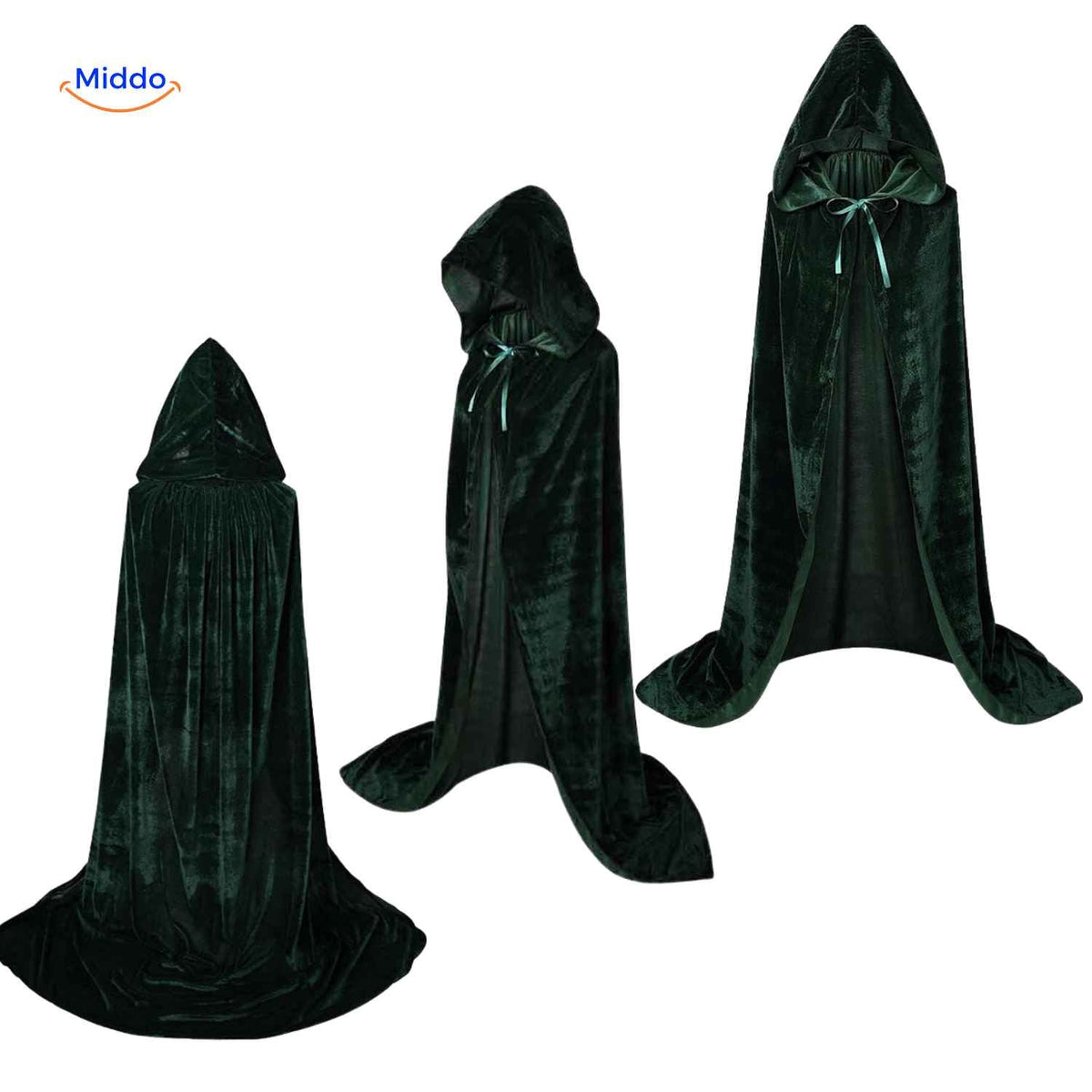 Fluweelzachte Cape met Capuchon Halloween Verkleedmantel Podiumkostuum Feestkleding Zwart Rood Paars Groen | Sulvida