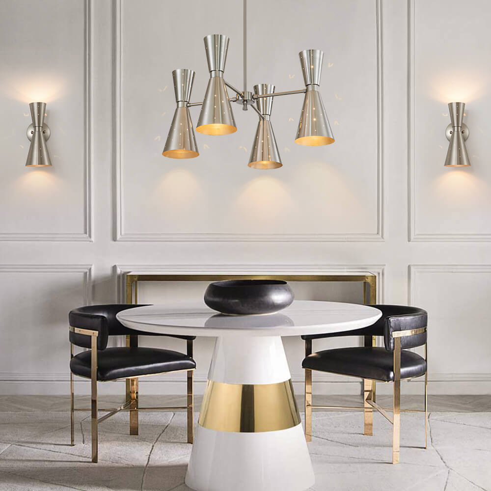 Dubbele Zandloper Wandlamp Metaal Messing Nikkel Modern Geperforeerd Design E12 E14 Fitting 2 Lichtpunten | Sulvida