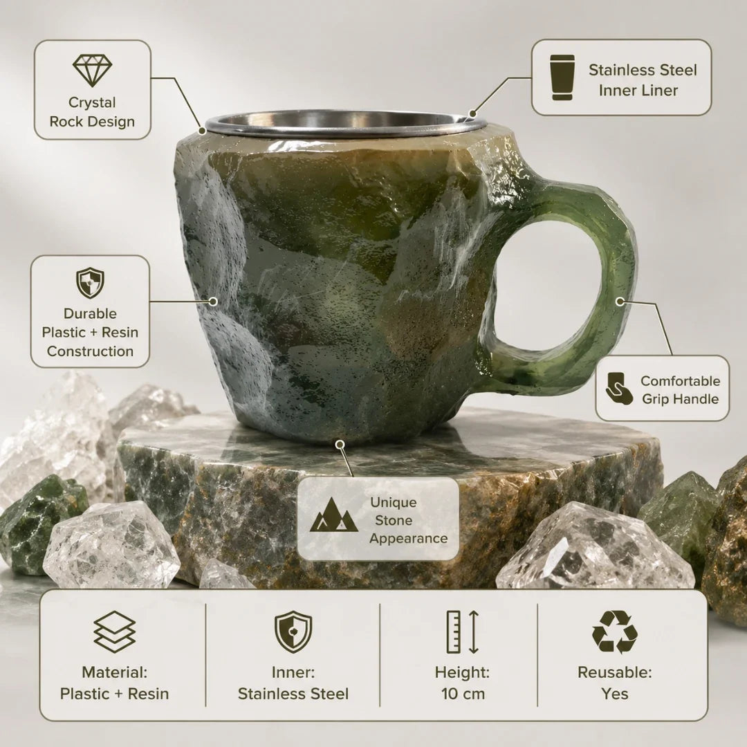 Handgemaakte Agaat Mokken met Roestvrijstalen Binnenkant – Natuursteenlook Koffiemokken 320ml voor Thee en Koffie | Sulvida