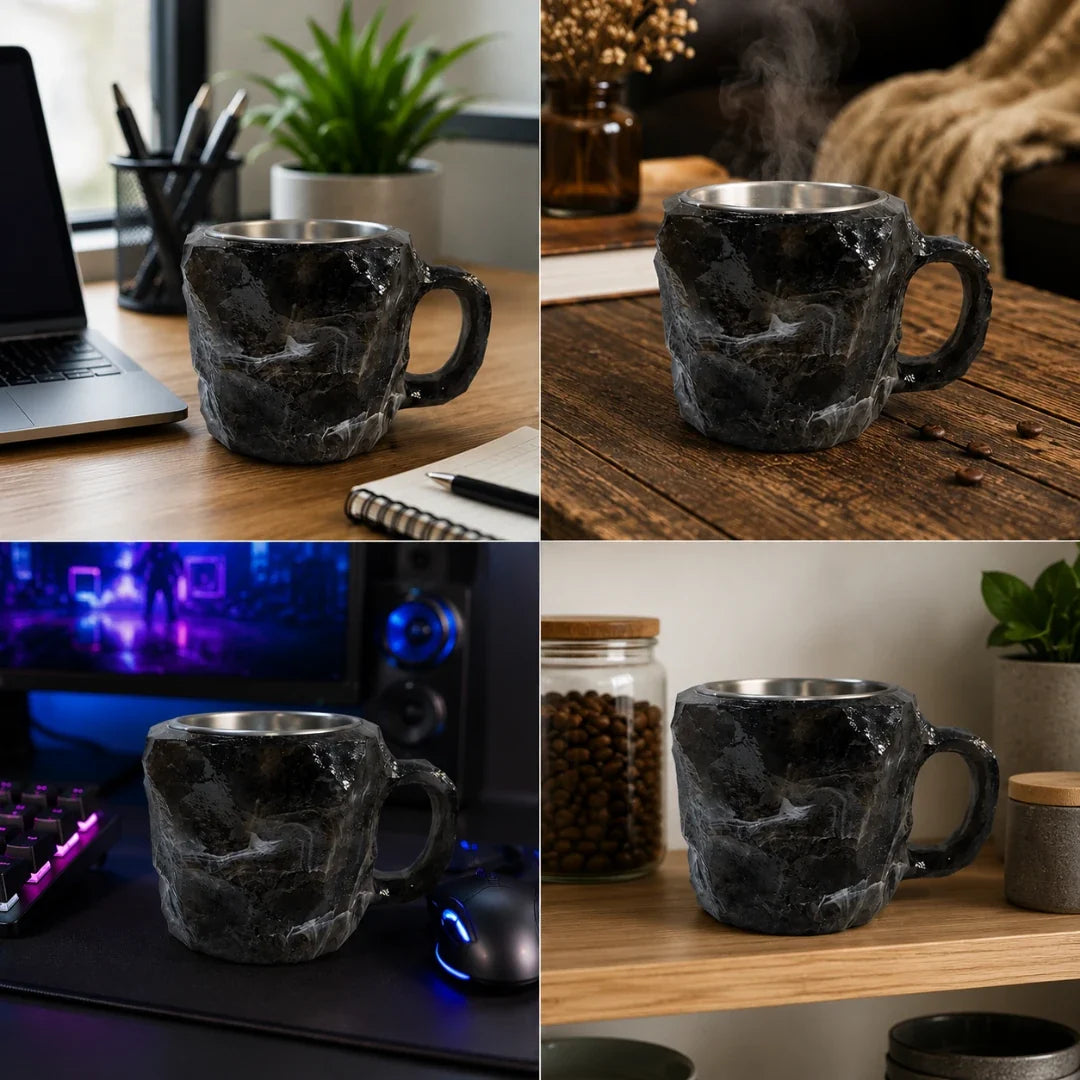 Handgemaakte Agaat Mokken met Roestvrijstalen Binnenkant – Natuursteenlook Koffiemokken 320ml voor Thee en Koffie | Sulvida