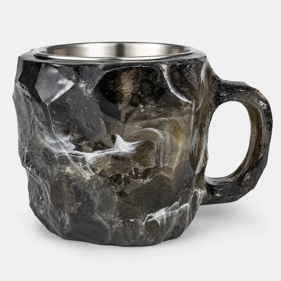 Handgemaakte Agaat Mokken met Roestvrijstalen Binnenkant – Natuursteenlook Koffiemokken 320ml voor Thee en Koffie | Sulvida