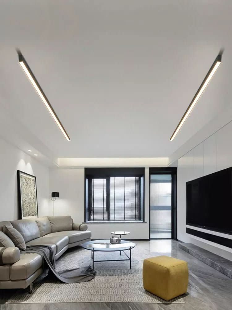 LED plafondlamp aluminium langwerpig Scandinavisch zwart wit goud 60-150 cm woonkamer keuken kantoor | Sulvida