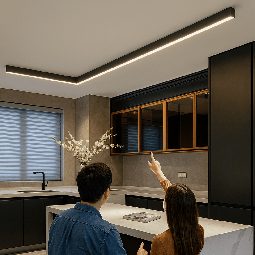 LED plafondlamp aluminium langwerpig Scandinavisch zwart wit goud 60-150 cm woonkamer keuken kantoor | Sulvida