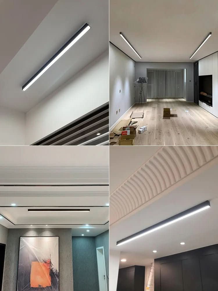 LED plafondlamp aluminium langwerpig Scandinavisch zwart wit goud 60-150 cm woonkamer keuken kantoor | Sulvida