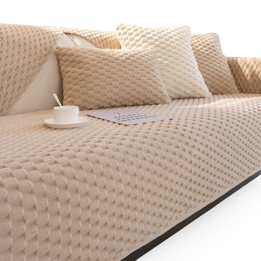 Housse de canapé antidérapante à motif nid d’abeille, crème, beige, grise, verte – Protège-meuble une place, deux places, 1-4 places | Sulvida