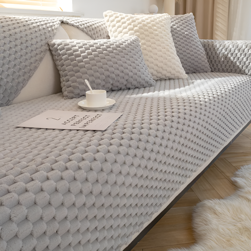 Housse de canapé antidérapante à motif nid d’abeille, crème, beige, grise, verte – Protège-meuble une place, deux places, 1-4 places | Sulvida