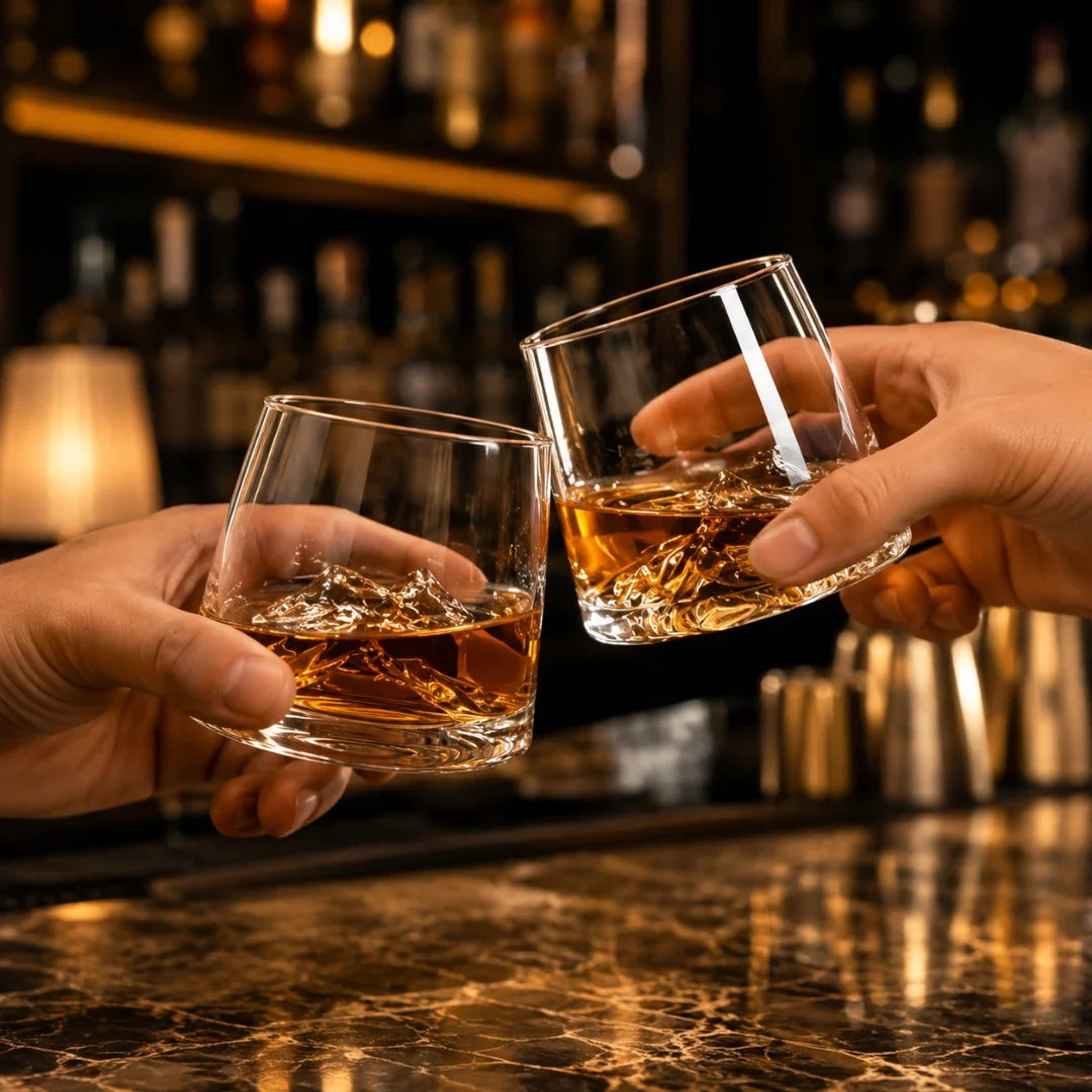 Whiskyglas aus Kristall mit bergförmigem Boden, 220ml - stilvolles Trinkglas für Whisky, Cognac und Spirituosen zu Hause | Sulvida