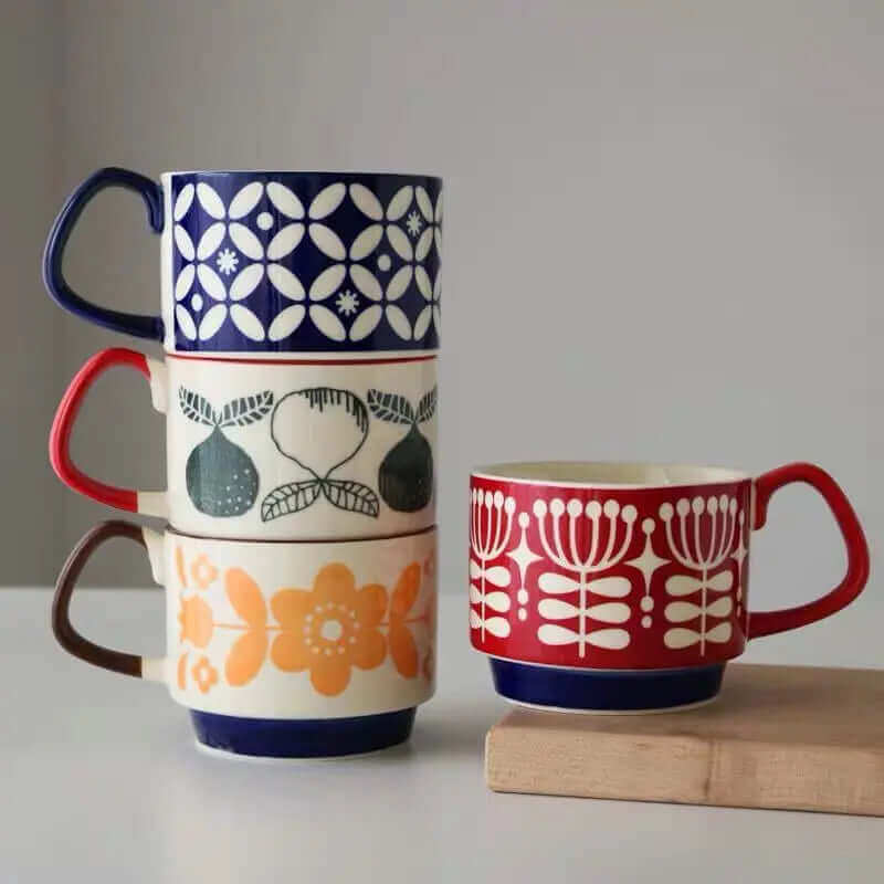 Tasse à café rétro en céramique, 300ml, style vintage Mid-Century Modern, vaisselle disponible en 8 designs différents, compatible lave-vaisselle | Sulvida