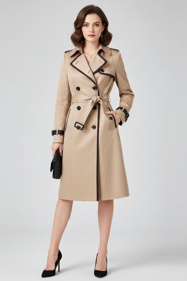 Mantel Dames Knielengte met Structuur Gestructureerde Trenchcoat met Ceintuur Elegant Overgangsjas Dames | Sulvida