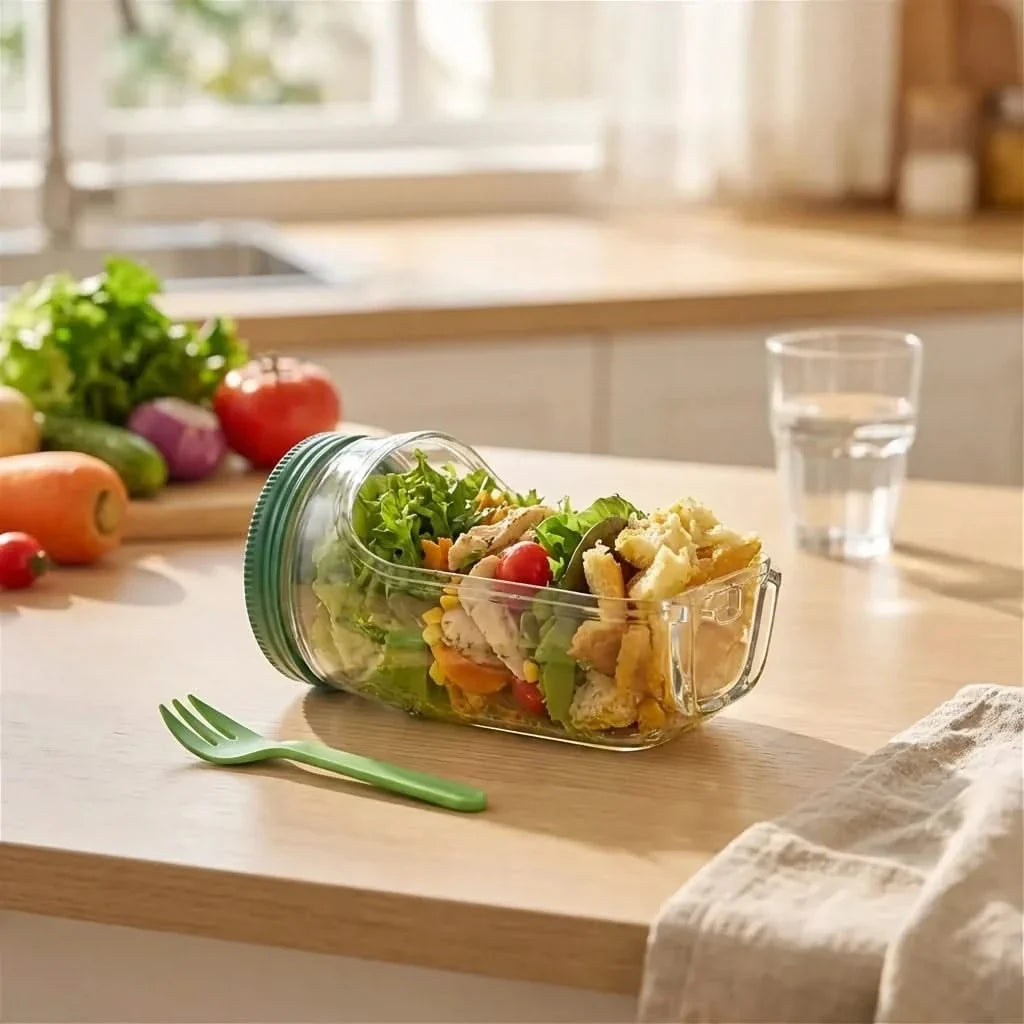 Herbruikbare Saladbowl met Lekvrij Deksel en Dressingbakje voor Verse Lunchsalades Onderweg Werk Picknick | Sulvida