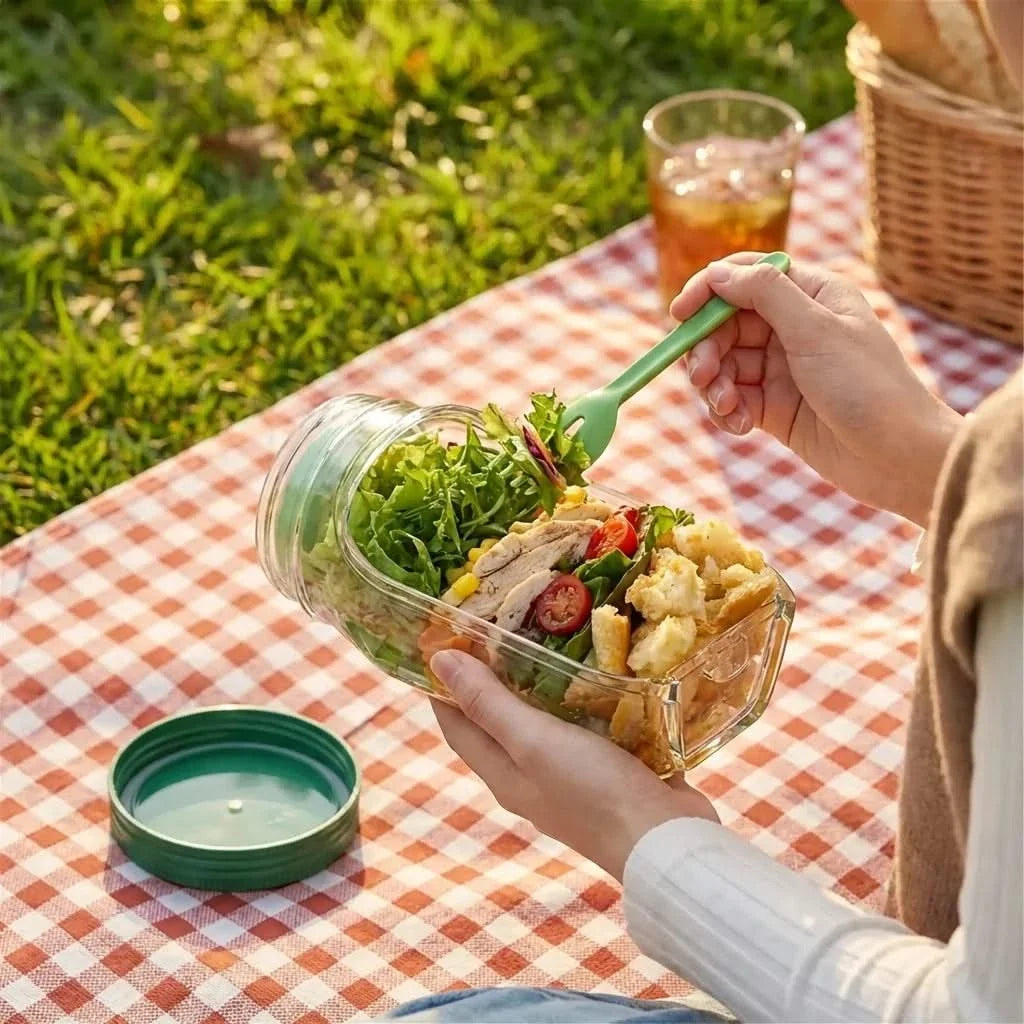 Herbruikbare Saladbowl met Lekvrij Deksel en Dressingbakje voor Verse Lunchsalades Onderweg Werk Picknick | Sulvida