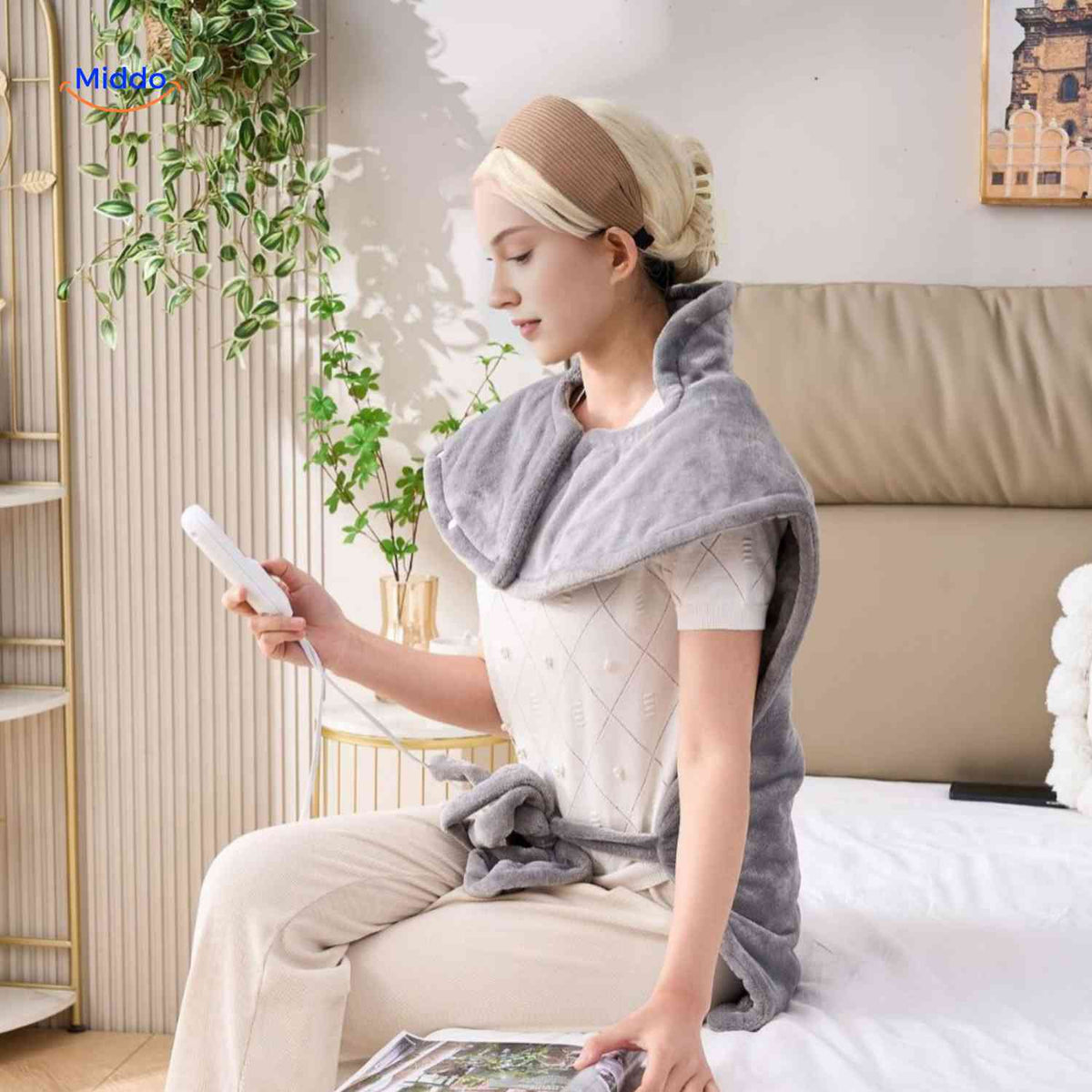 Verwarmde Neksjaal Elektrisch Grijs voor Schouders Nek Massage 6 Warmtestanden Verstelbaar Comfortabel | Sulvida