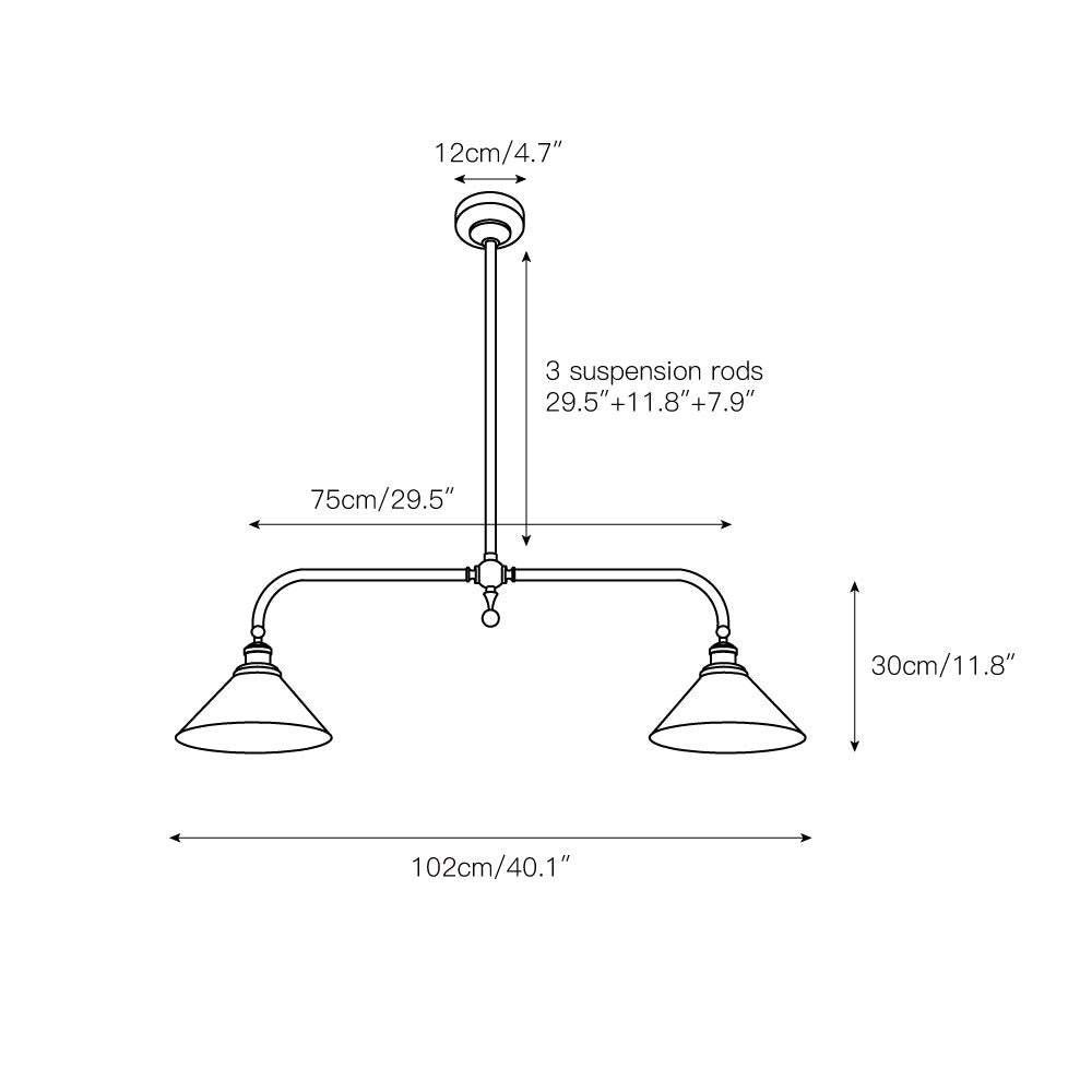 Hanglamp Messing met Conische Kappen 2-Lichts Pendel Eettafel Keukeneiland Plafondverlichting Eetkamer | Sulvida