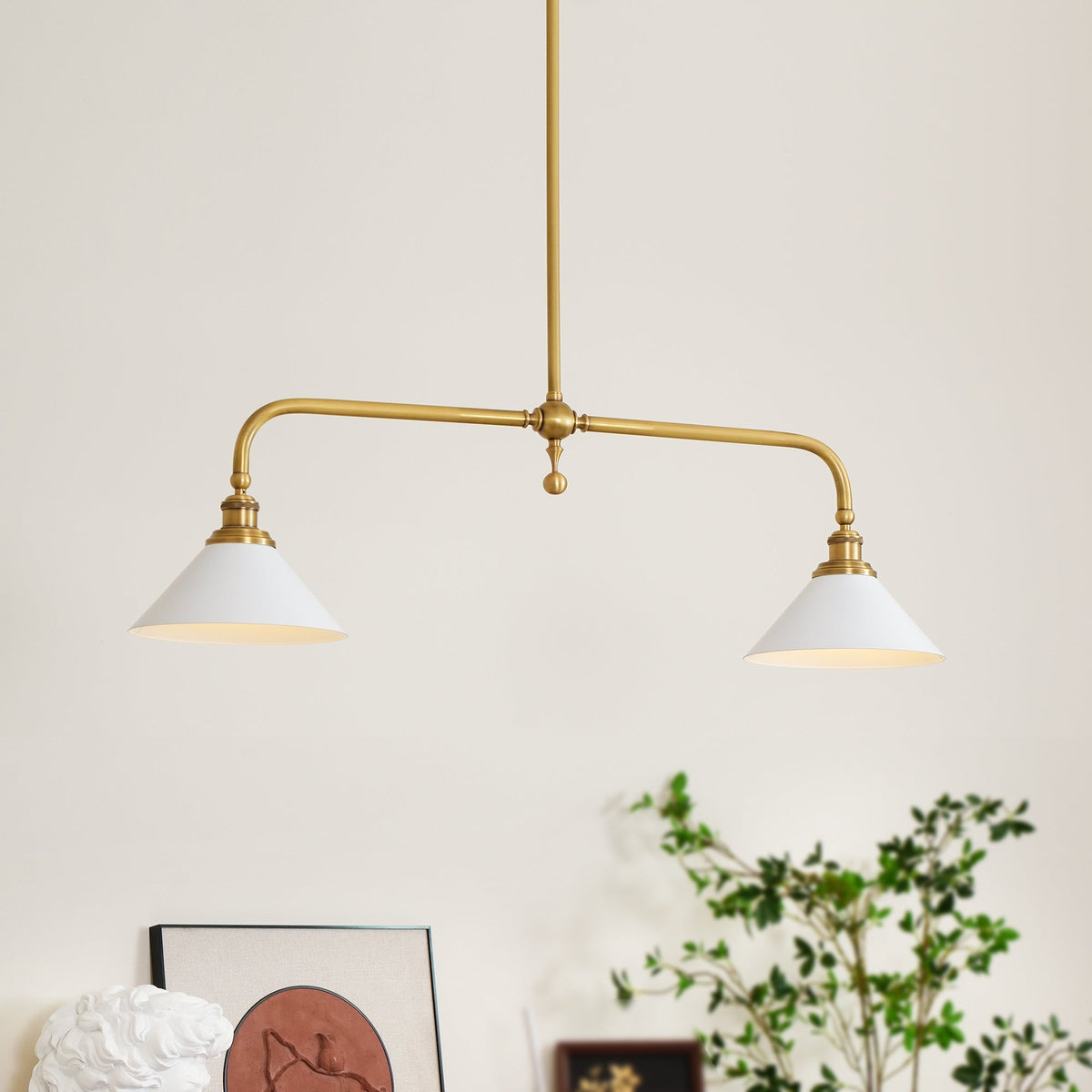 Hanglamp Messing met Conische Kappen 2-Lichts Pendel Eettafel Keukeneiland Plafondverlichting Eetkamer | Sulvida