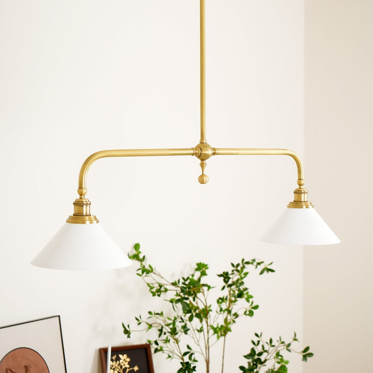 Hanglamp Messing met Conische Kappen 2-Lichts Pendel Eettafel Keukeneiland Plafondverlichting Eetkamer | Sulvida