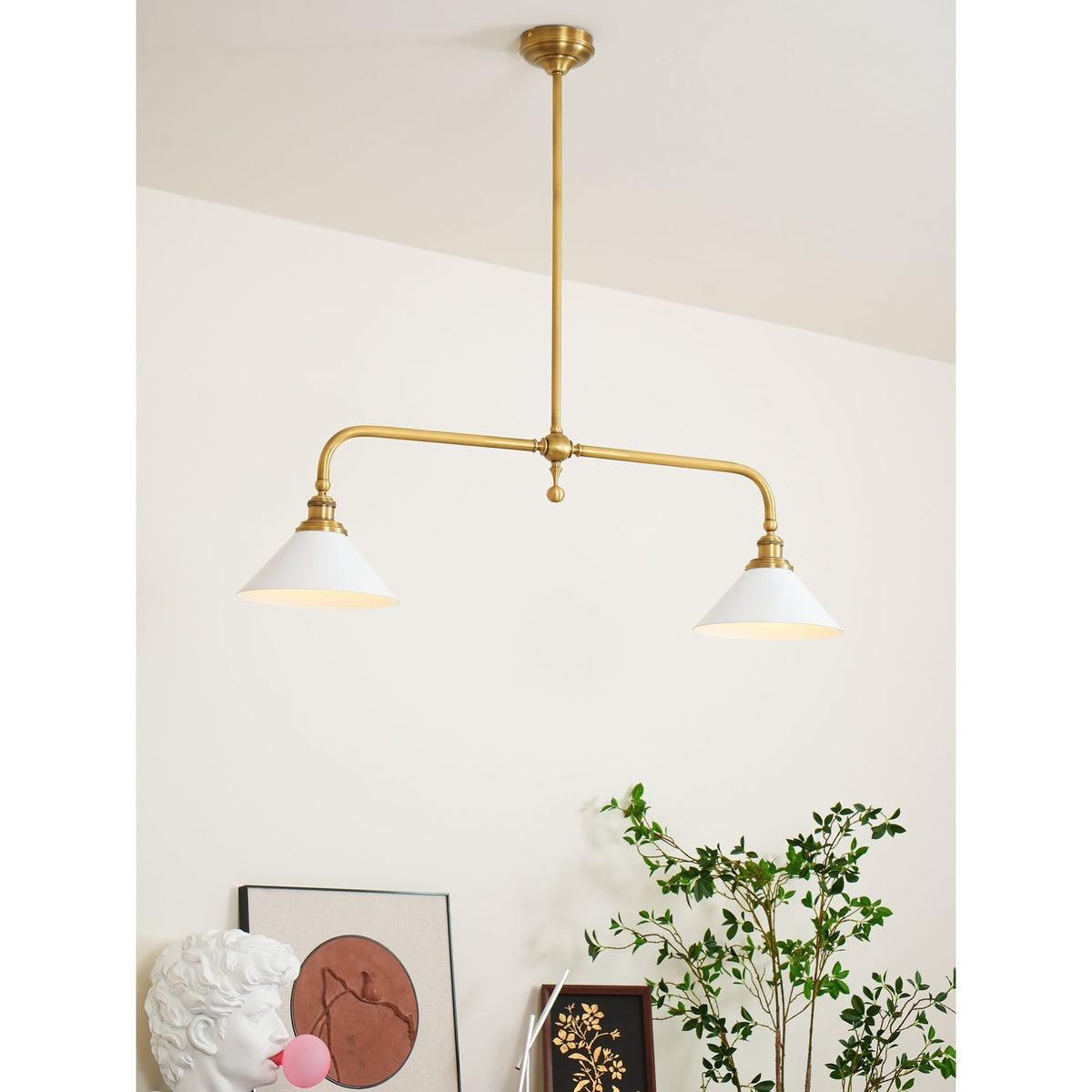 Hanglamp Messing met Conische Kappen 2-Lichts Pendel Eettafel Keukeneiland Plafondverlichting Eetkamer | Sulvida