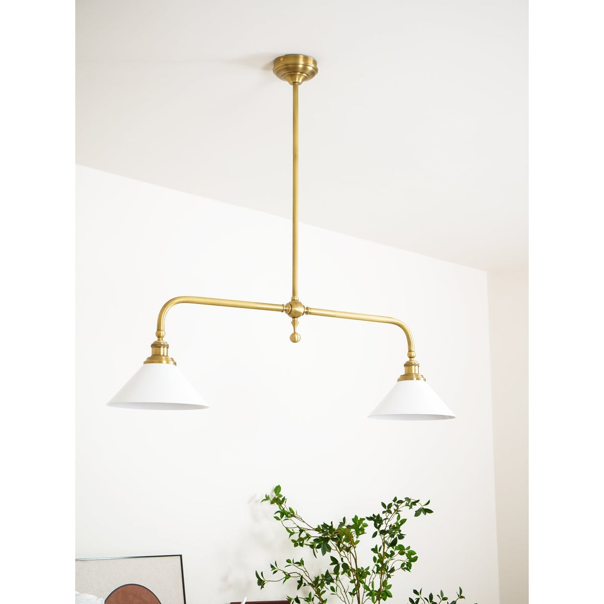 Hanglamp Messing met Conische Kappen 2-Lichts Pendel Eettafel Keukeneiland Plafondverlichting Eetkamer | Sulvida