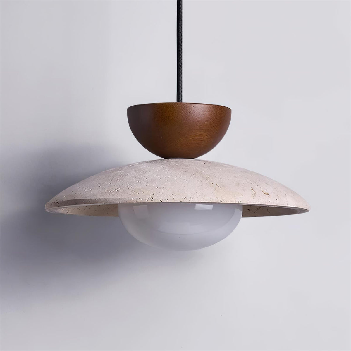 Hanglamp met Travertijn en Hout - Natuurlijke Sfeerverlichting voor Eetkamer Entree Woonkamer en Keuken | Sulvida
