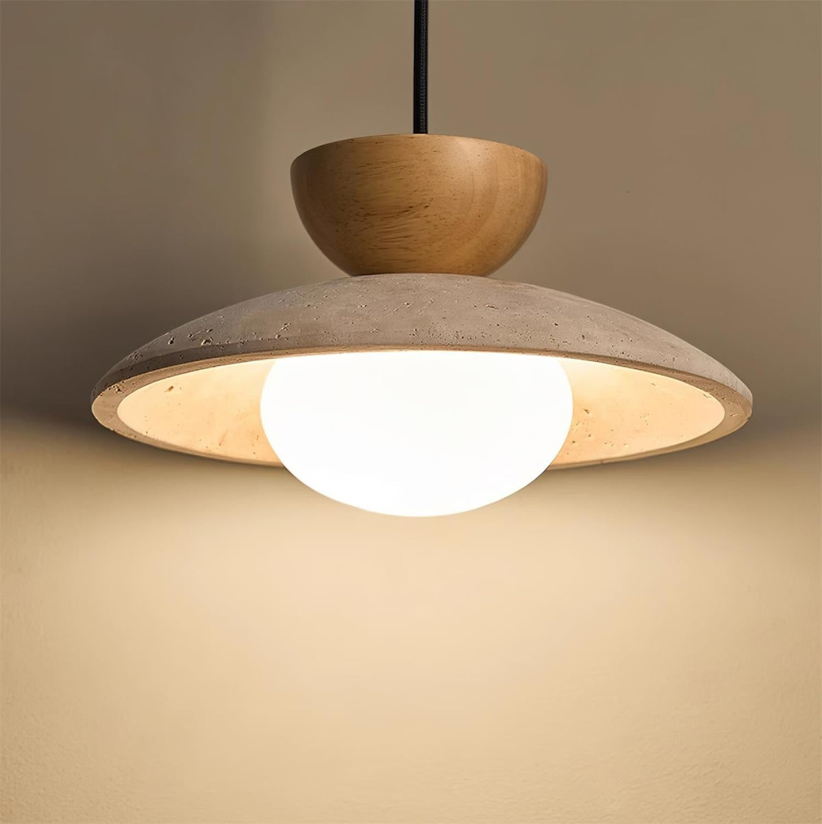 Hanglamp met Travertijn en Hout - Natuurlijke Sfeerverlichting voor Eetkamer Entree Woonkamer en Keuken | Sulvida