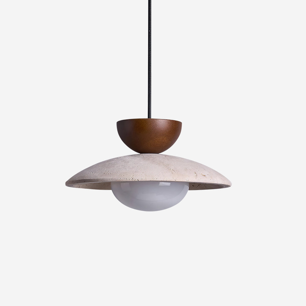 Hanglamp met Travertijn en Hout - Natuurlijke Sfeerverlichting voor Eetkamer Entree Woonkamer en Keuken | Sulvida
