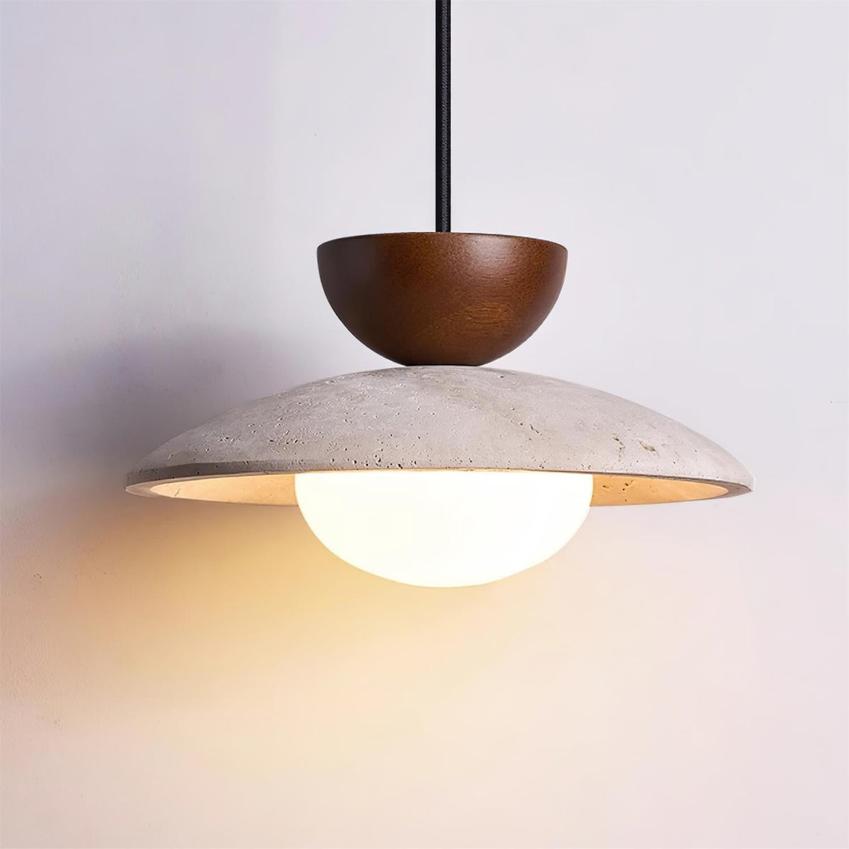 Hanglamp met Travertijn en Hout - Natuurlijke Sfeerverlichting voor Eetkamer Entree Woonkamer en Keuken | Sulvida