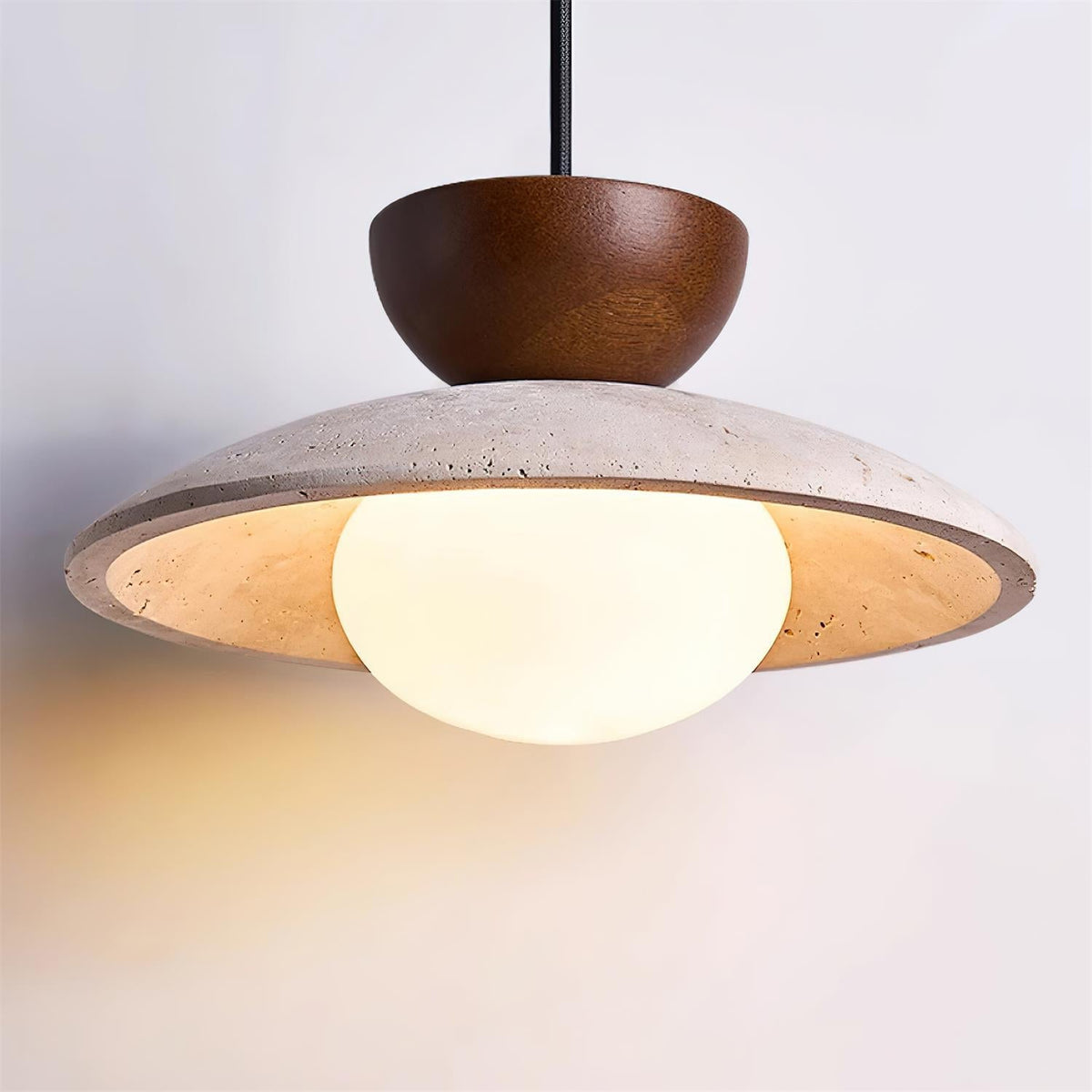 Hanglamp met Travertijn en Hout - Natuurlijke Sfeerverlichting voor Eetkamer Entree Woonkamer en Keuken | Sulvida