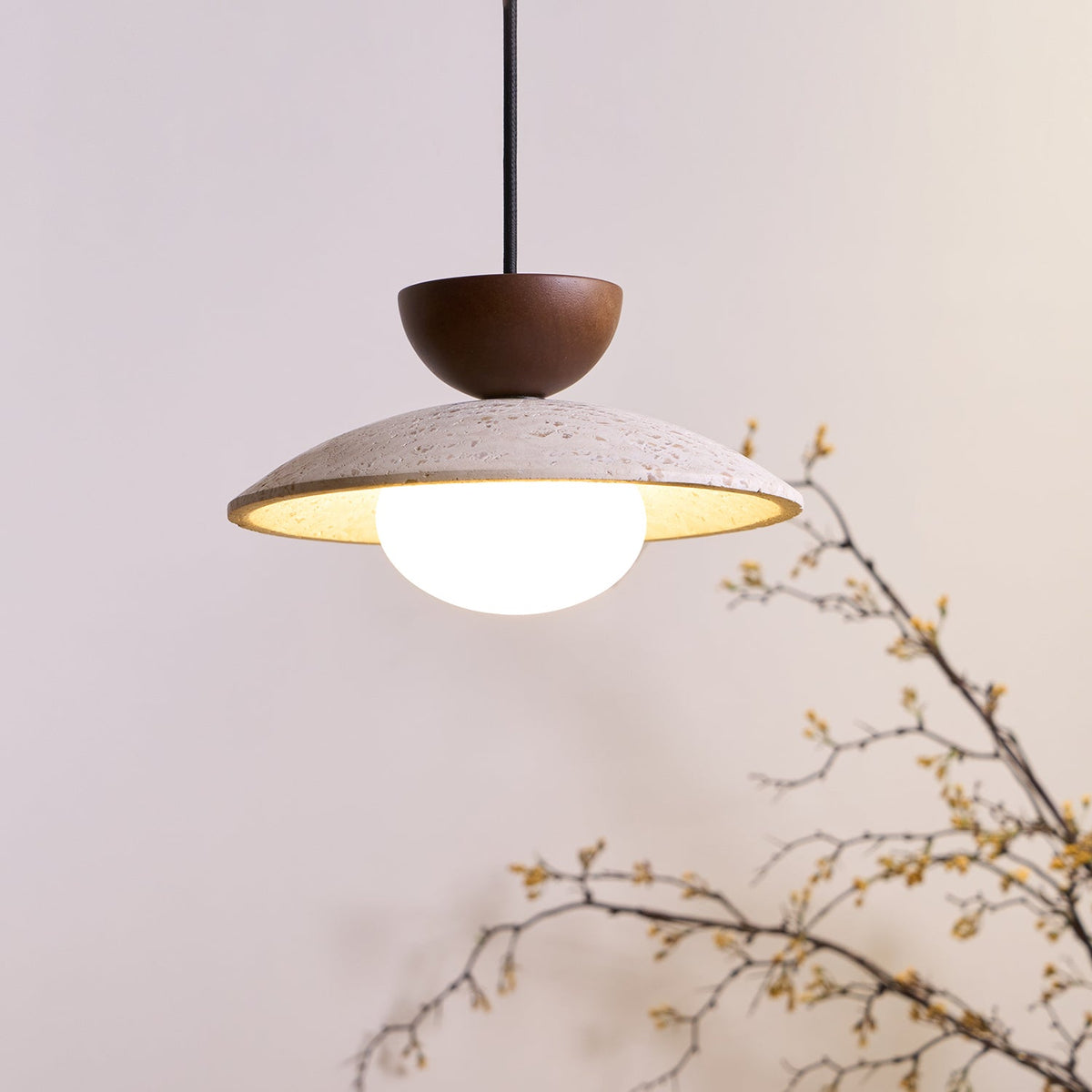 Hanglamp met Travertijn en Hout - Natuurlijke Sfeerverlichting voor Eetkamer Entree Woonkamer en Keuken | Sulvida