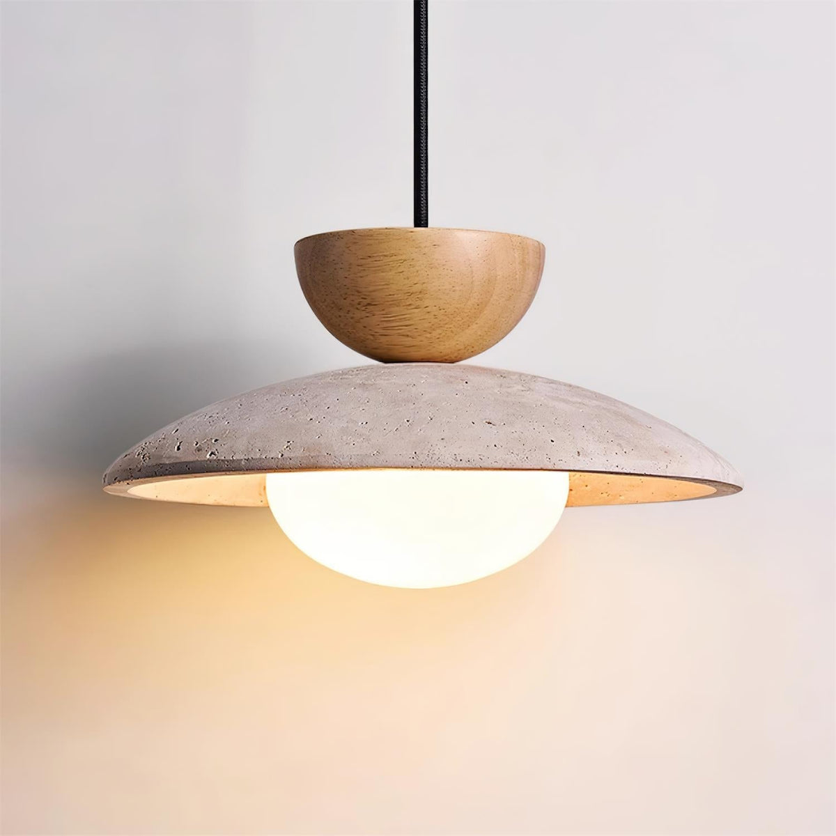 Hanglamp met Travertijn en Hout - Natuurlijke Sfeerverlichting voor Eetkamer Entree Woonkamer en Keuken | Sulvida