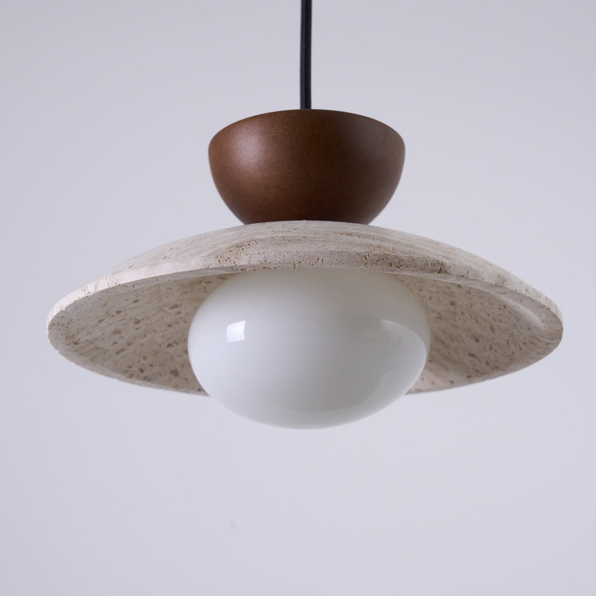 Hanglamp met Travertijn en Hout - Natuurlijke Sfeerverlichting voor Eetkamer Entree Woonkamer en Keuken | Sulvida