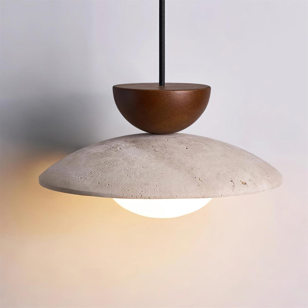 Hanglamp met Travertijn en Hout - Natuurlijke Sfeerverlichting voor Eetkamer Entree Woonkamer en Keuken | Sulvida