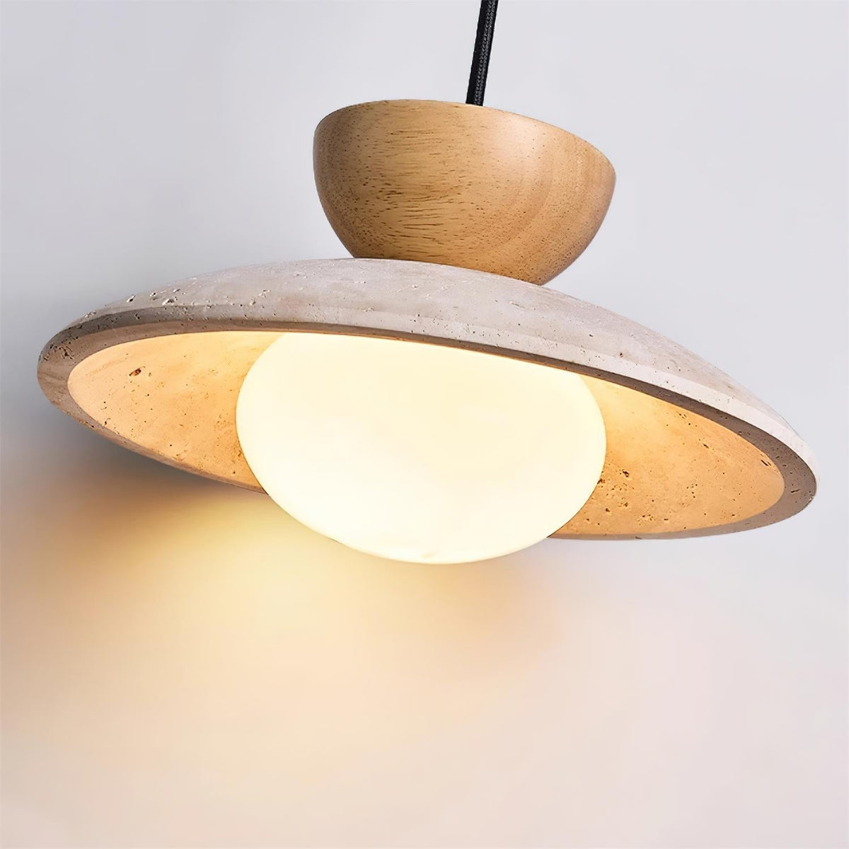 Hanglamp met Travertijn en Hout - Natuurlijke Sfeerverlichting voor Eetkamer Entree Woonkamer en Keuken | Sulvida