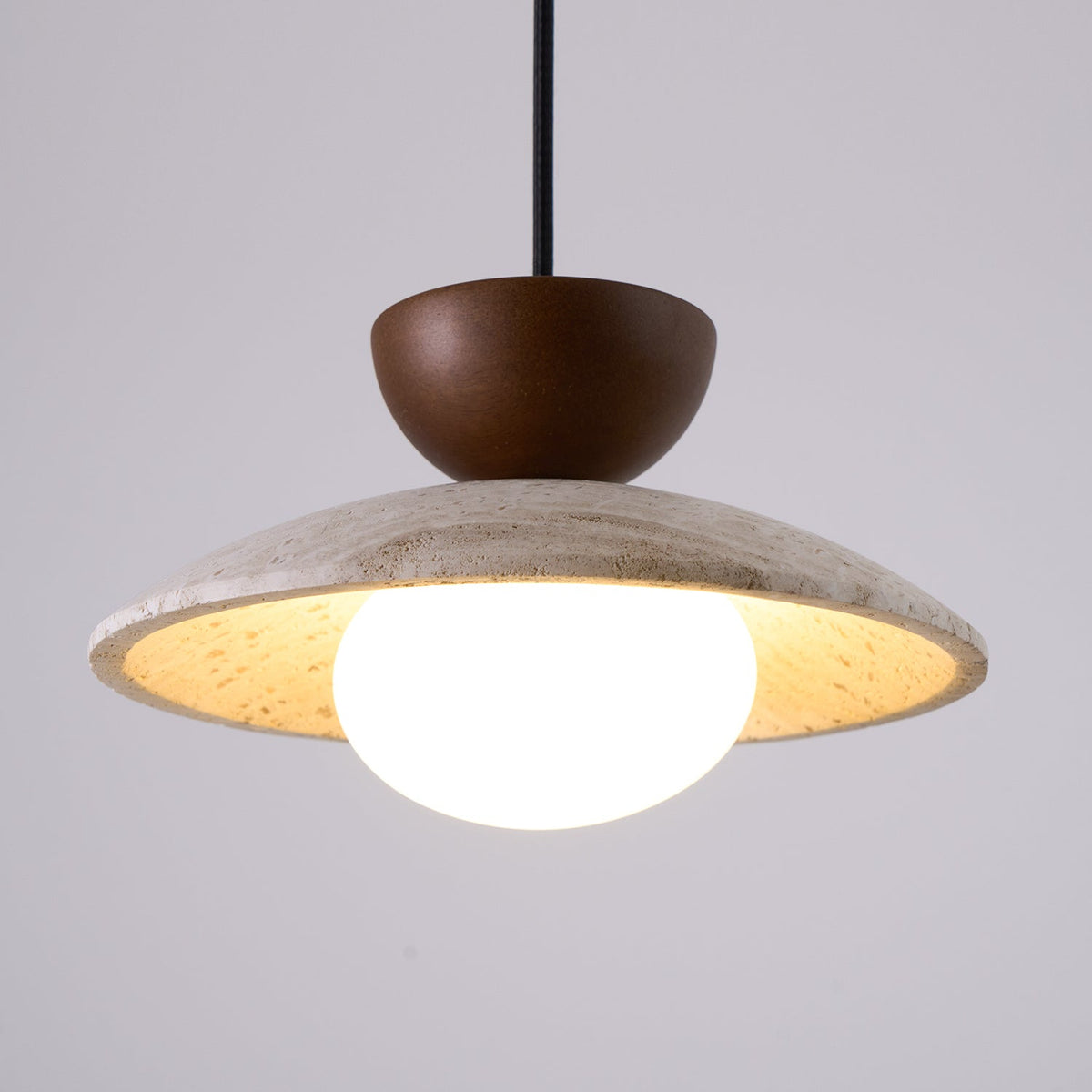 Hanglamp met Travertijn en Hout - Natuurlijke Sfeerverlichting voor Eetkamer Entree Woonkamer en Keuken | Sulvida
