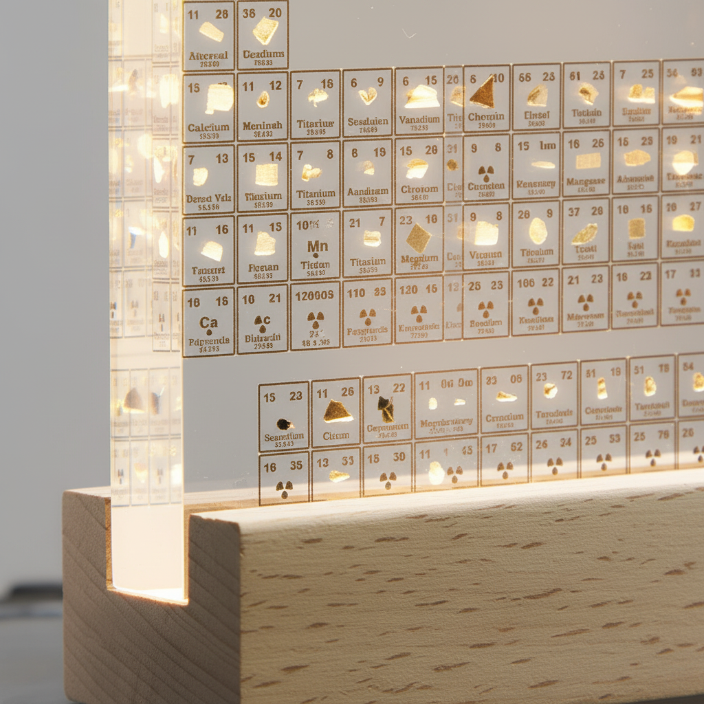 Décoration du tableau périodique, 83 éléments, vitrine lumineuse avec socle en bois, éducative et scientifique | Sulvida