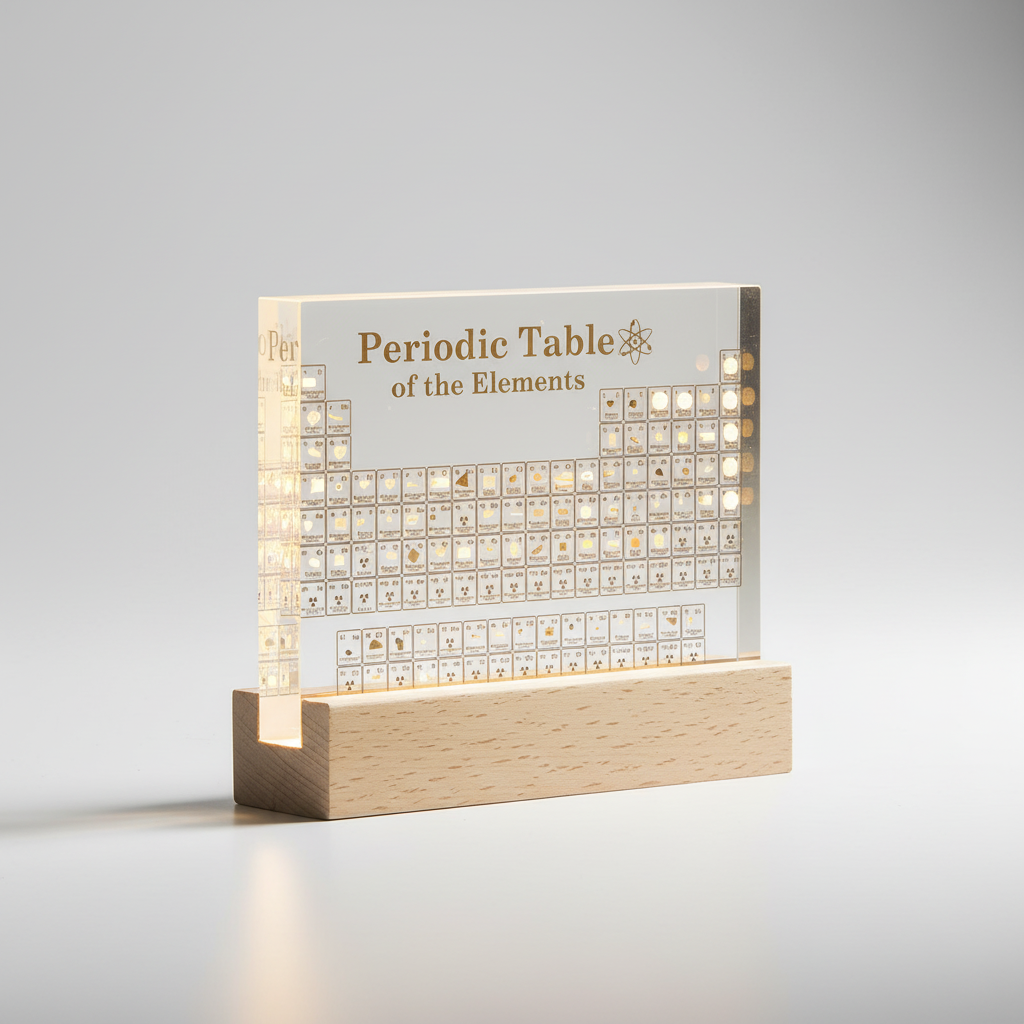 Décoration du tableau périodique, 83 éléments, vitrine lumineuse avec socle en bois, éducative et scientifique | Sulvida