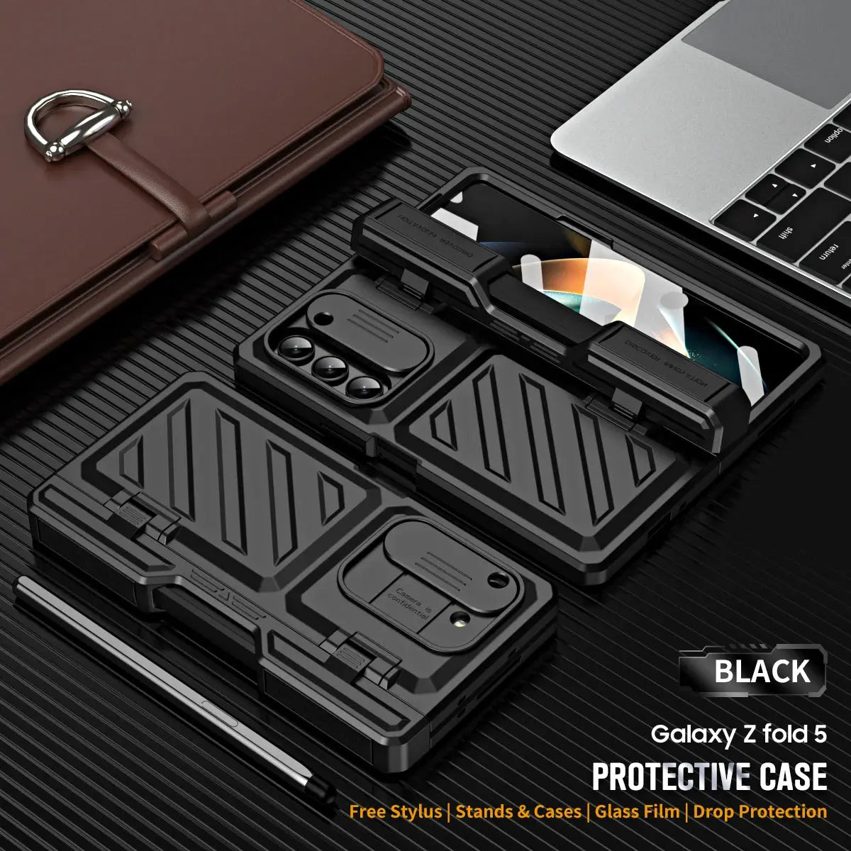 Étui de protection pour téléphone Samsung Galaxy Z Fold 4 et 5 avec support et protecteur d’écran intégral | Sulvida