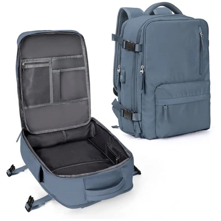 Sac à dos de voyage multifonctionnel pour femme 35 L, noir, beige, bleu, vert, violet, avec USB, étanche, en nylon, antivol | Sulvida
