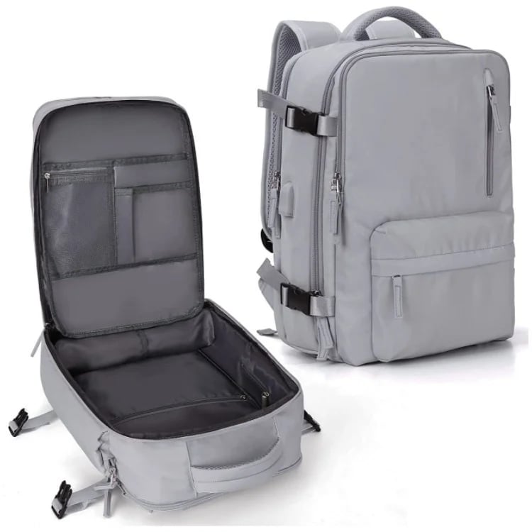 Sac à dos de voyage multifonctionnel pour femme 35 L, noir, beige, bleu, vert, violet, avec USB, étanche, en nylon, antivol | Sulvida