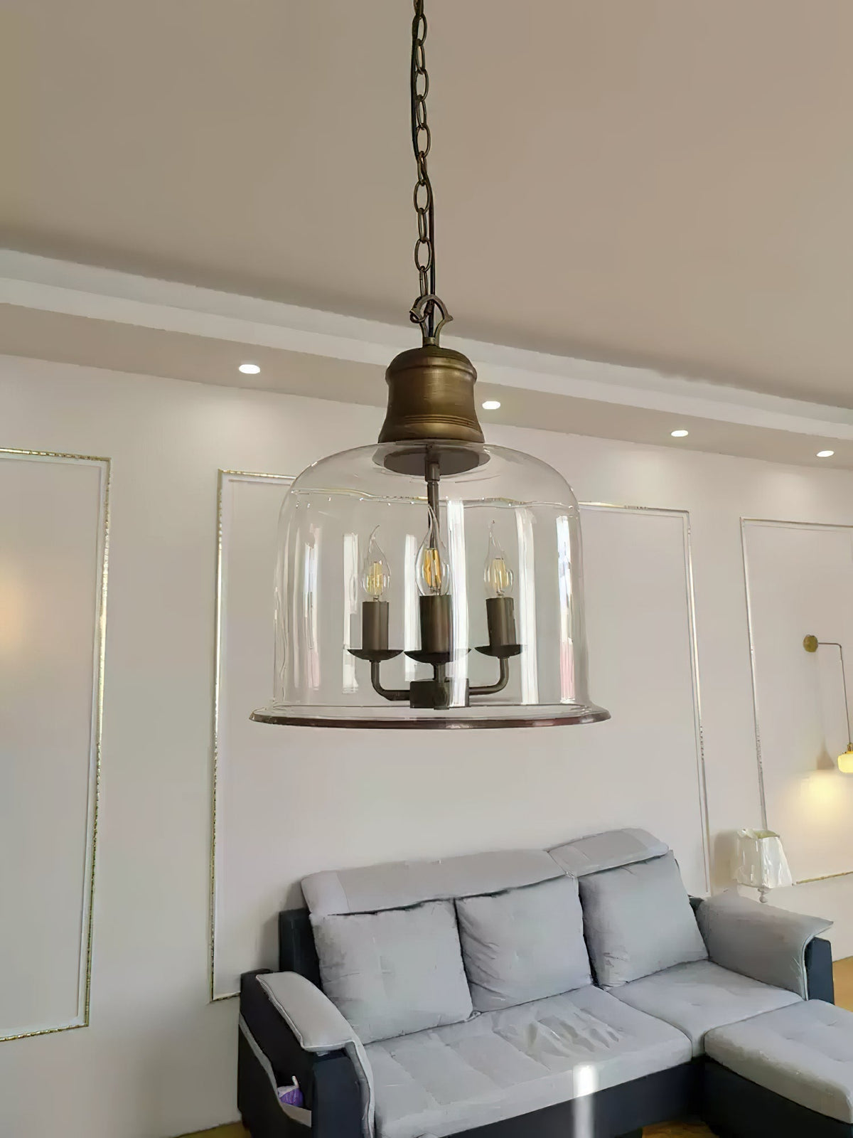 Hanglamp met glazen kap en metalen accenten voor eetkamer keuken hal woonkamer sfeervolle verlichting | Sulvida
