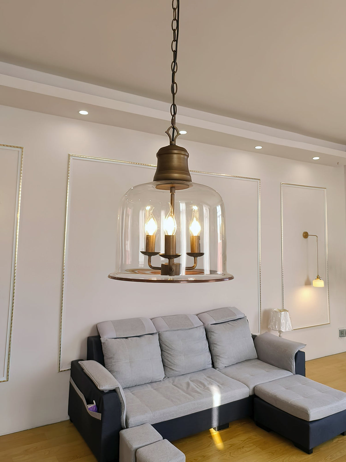 Hanglamp met glazen kap en metalen accenten voor eetkamer keuken hal woonkamer sfeervolle verlichting | Sulvida